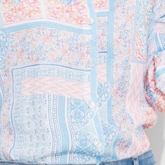 Chico’s Linen Coastal Tile Pastel Paisley Long Sleeve Blouse Chico 2 Women’s 12 - Picture 6 of 15